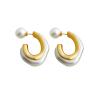 18K Real Gold Plated 925 Sterling Silver Needle Copper Pearl Earrings For Women, Pearl Hoop Earrings, Pearl Dangle Earrings, Pearl Drop Statement Earrings, Chunky Hoop Earrings view 1