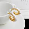 18K Real Gold Plated 925 Sterling Silver Needle Copper Pearl Earrings For Women, Pearl Hoop Earrings, Pearl Dangle Earrings, Pearl Drop Statement Earrings, Chunky Hoop Earrings view 4