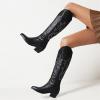 Boots For Women Black Large Women's Cowgirl Embroidered Western Cowboy Boots, Mid Calf Booties Pointed Toe Chunky Heel Pull On Fashion Design Western Boots for Ladies, Party and Outdoor view 2