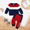 3 Month Baby Boy Clothes Toddler Boy Sweatshirt Patchwork Fall Winter Long Sleeve Shirt Pants Outfits Clothing Set Set Red 3-6Months view 2