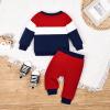 3 Month Baby Boy Clothes Toddler Boy Sweatshirt Patchwork Fall Winter Long Sleeve Shirt Pants Outfits Clothing Set Set Red 3-6Months view 3