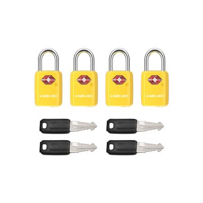 SURE LOCK Mini TSA Approved Keyed Luggage Locks, Yellow, 4-Pack