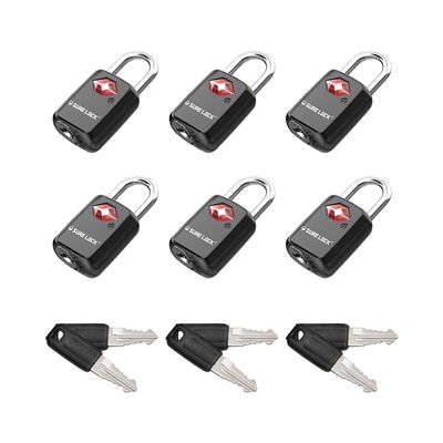 SURE LOCK TSA Approved Luggage Locks - One Key Opens All, Compact & Durable Zinc Alloy Travel Lock with Steel Shackle, Keyed Alike (Black 6 Locks, Mini Size for Suitcase/Backpack/Gym Locker)