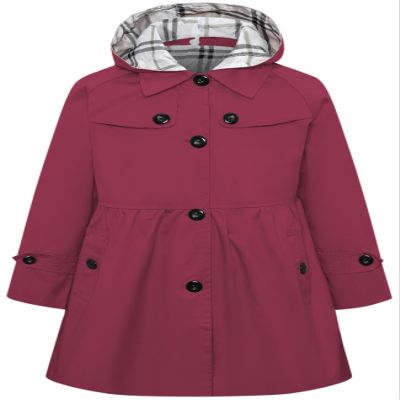 Betusline Girl's Trench Coat, Single Breasted Windbreaker Jacket Hoodie Dress Coat Outerwear for Girl,1# Wine Red,6-7 Years = Tag 130