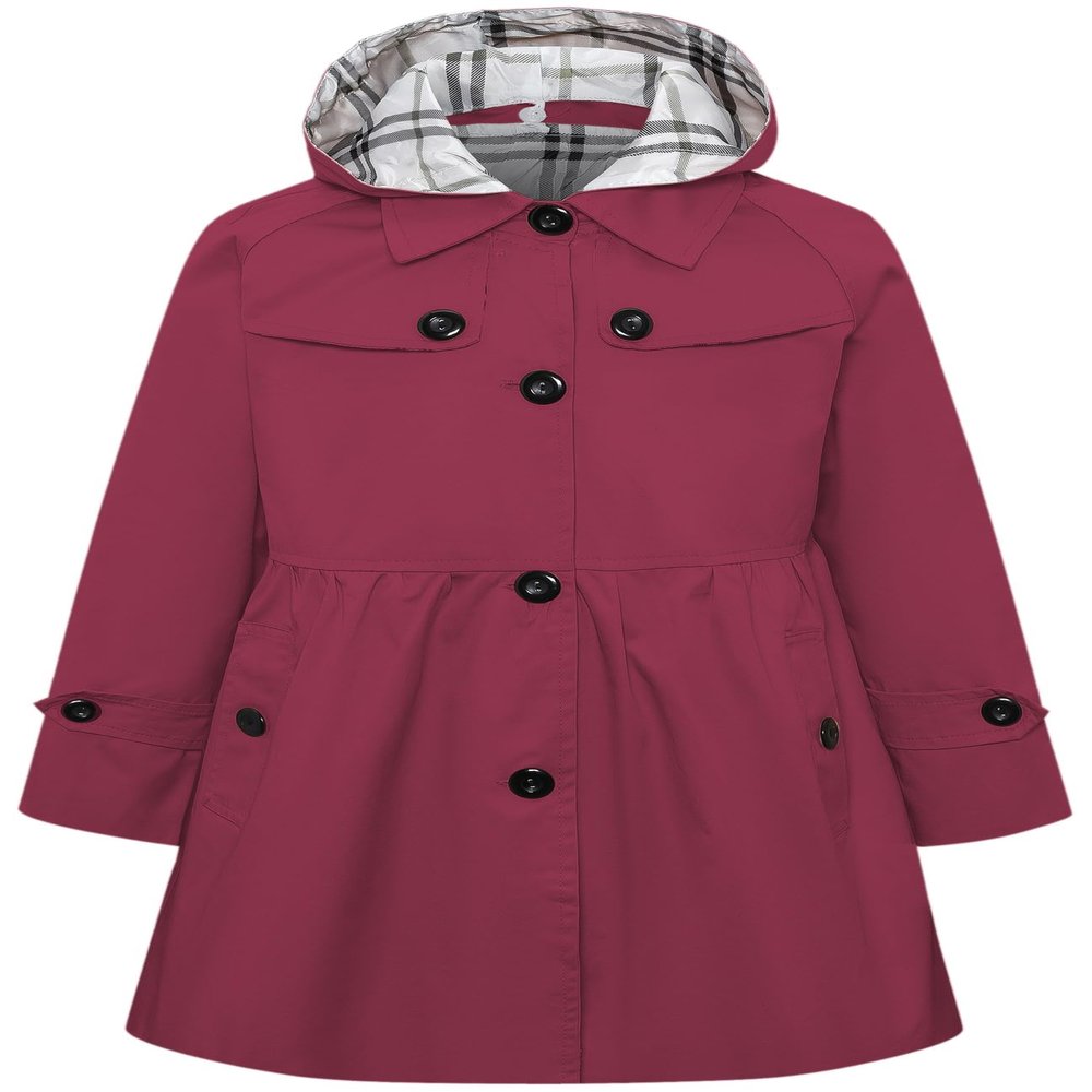Betusline Girl's Trench Coat, Single Breasted Windbreaker Jacket Hoodie Dress Coat Outerwear for Girl,1# Wine Red,6-7 Years = Tag 130