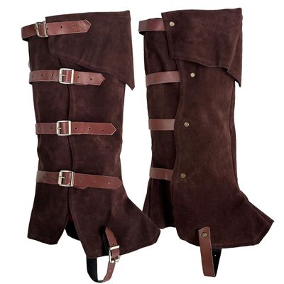 TASBERN Pirate Leg Covers for Men Medieval and Renaissance Faux Leather Costume Accessories Steampunk Footwear Cover for Boots Brown Adjustable