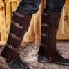 TASBERN Pirate Leg Covers for Men Medieval and Renaissance Faux Leather Costume Accessories Steampunk Footwear Cover for Boots Brown Adjustable view 2