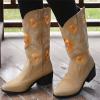 Ladmiple Cowboy Boots For Women Mid Calf White Cowboy Boots for Women Embroidered Pull-On Chunky Stacked Heel Cowgirl Knee High Western Boots Wide Calf Mid Heel Retro Fashion Tall Boot view 3