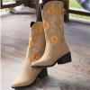 Ladmiple Cowboy Boots For Women Mid Calf White Cowboy Boots for Women Embroidered Pull-On Chunky Stacked Heel Cowgirl Knee High Western Boots Wide Calf Mid Heel Retro Fashion Tall Boot view 4