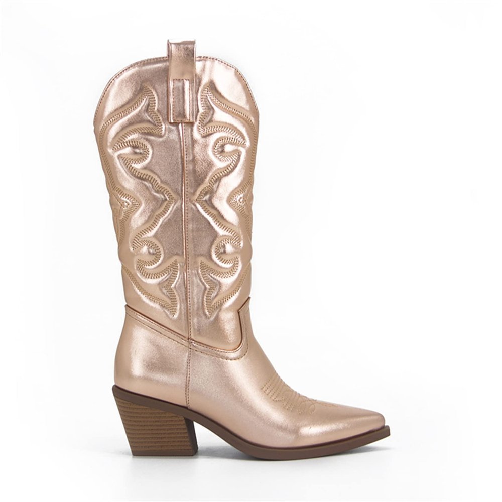 Ladmiple Cowboy Boots For Women Black And Red Womens Embroidered Pull On Cowboy Cowgirl Boots Block Chunky Heel Western Mid Calf Boots Riding Wedding Boots