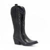 Ladmiple Cowgirl Boots Black Women Cowboy Boots for Women Embroidered Pull-On Chunky Stacked Heel Cowgirl Knee High Western Boots Wide Calf Mid Heel Retro Fashion Tall Boot view 2
