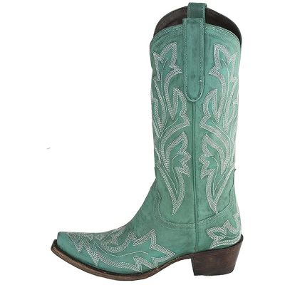 Cowgirl Boots Women Wide Calf Black Cowboy Boots for Women Wide Calf Knee High Cowgirl Boots with Side Zipper Embroidery Mid Heel Retro Fashion Tall Boot Pull On for Ladies