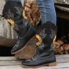 Womens Cowboy Boots Black Square Toe Cowboy Boots Women Western Boots Cowgirl Boots Ladies Pointy Toe Fashion Embroidered Knee High Stitching Almond Chunky Heel Retro Classic Boot Pull-On view 2