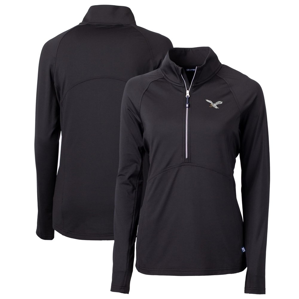 Cutter & Buck Women's Black Philadelphia Eagles Gridiron Classics Logo Adapt Eco Knit Stretch Recycled Half-Zip Pullover Top