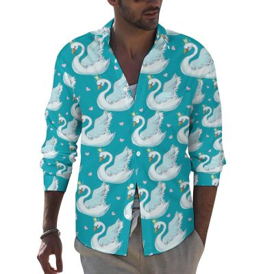 Beautiful Swan Men's Button Down Shirt Long Sleeve Shirts with Pocket Regular Fit