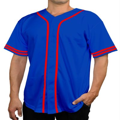 DIGITMON Men's Baseball Jersey Button Down Premium Two-Striped T Shirts Sports Uniform, ROYALRED 2X-Large