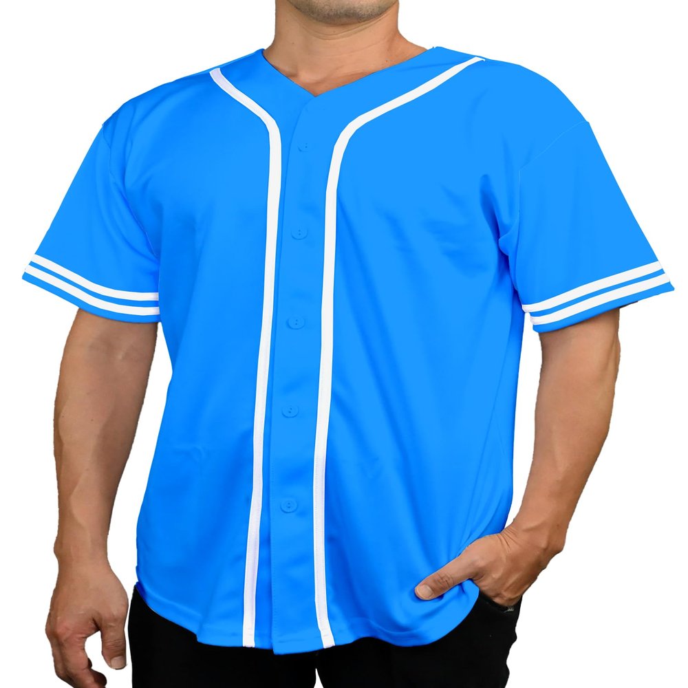 DIGITMON Men's Baseball Jersey Button Down Premium Two-Striped T Shirts Sports Uniform, TURQWHITE Large