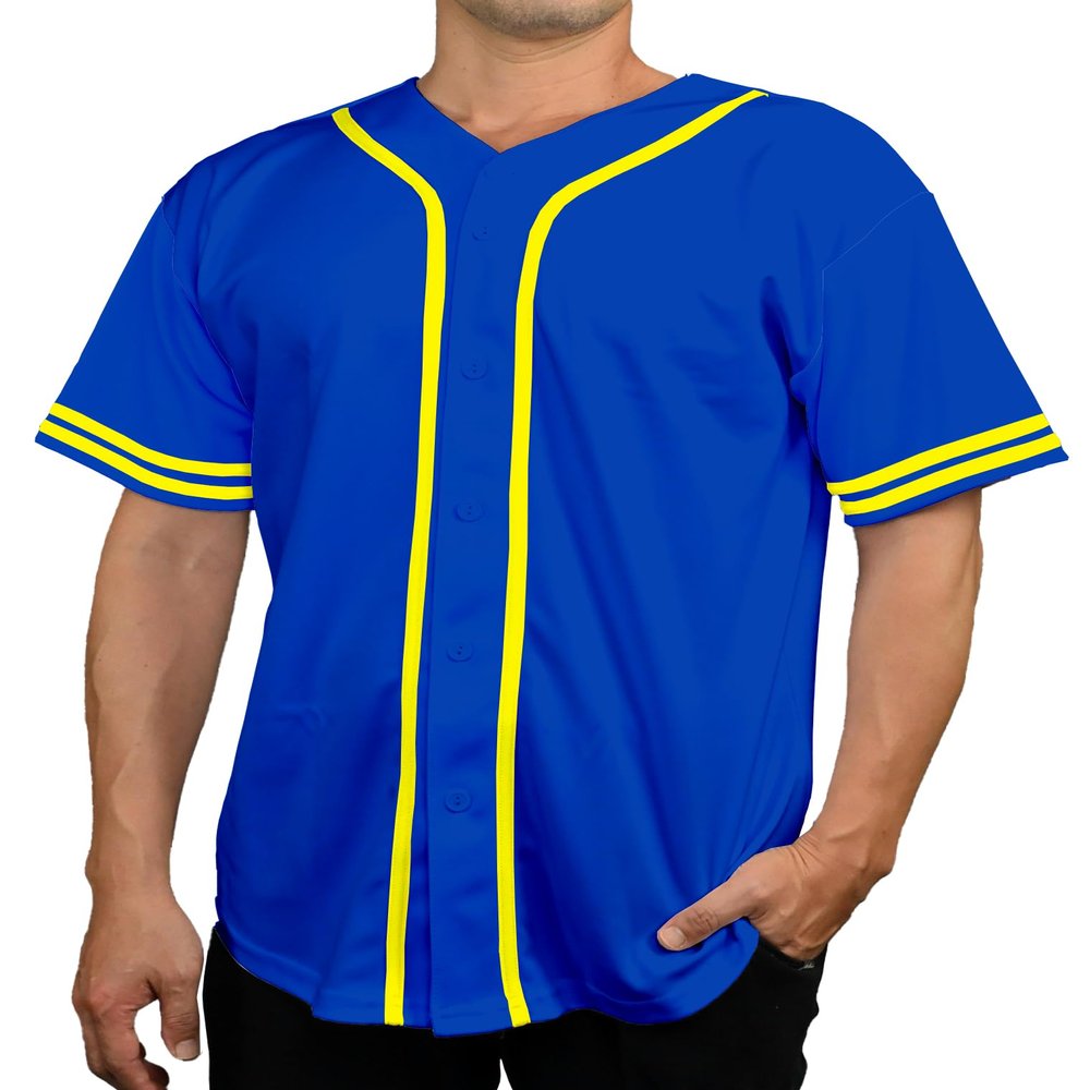 DIGITMON Men's Baseball Jersey Button Down Premium Two-Striped T Shirts Sports Uniform, ROYALYELLOW Small
