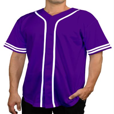 DIGITMON Men's Baseball Jersey Button Down Premium Two-Striped T Shirts Sports Uniform, PURPLEWHITE Small