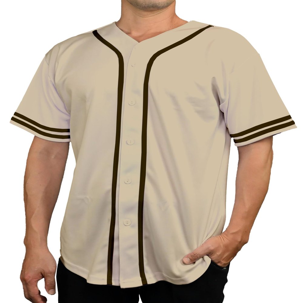 DIGITMON Men's Baseball Jersey Button Down Premium Two-Striped T Shirts Sports Uniform, KHAKIBROWN X-Large