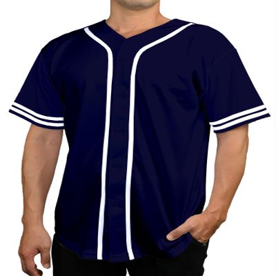 DIGITMON Men's Baseball Jersey Button Down Premium Two-Striped T Shirts Sports Uniform, NAVYWHITE Large