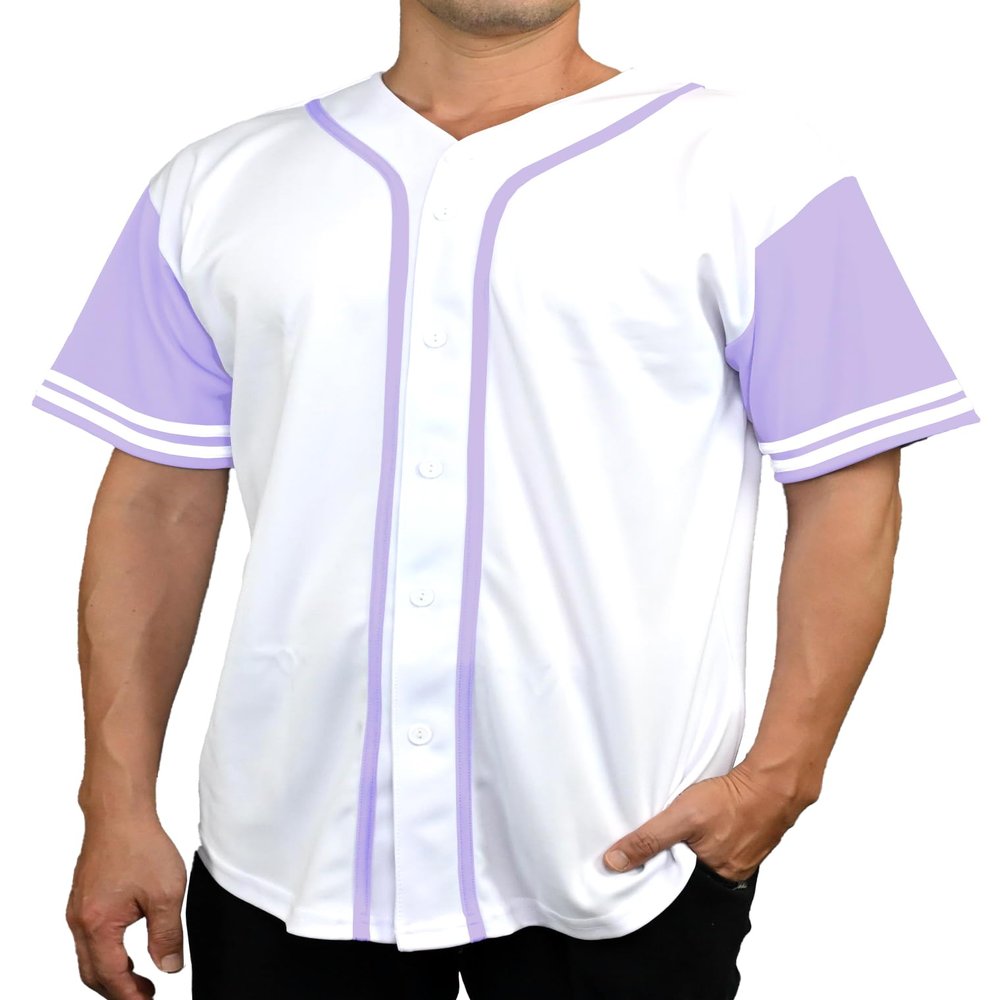 DIGITMON Men's Baseball Jersey Button Down Premium Two-Striped T Shirts Sports Uniform, WHITELAVENDER Large
