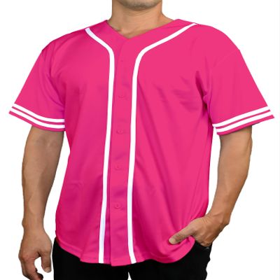 DIGITMON Men's Baseball Jersey Button Down Premium Two-Striped T Shirts Sports Uniform, HOTPINKWHITE X-Large