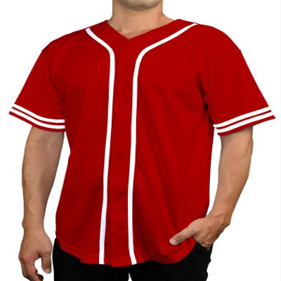 DIGITMON Men's Baseball Jersey Button Down Premium Two-Striped T Shirts Sports Uniform, Redwhite 2X-Large