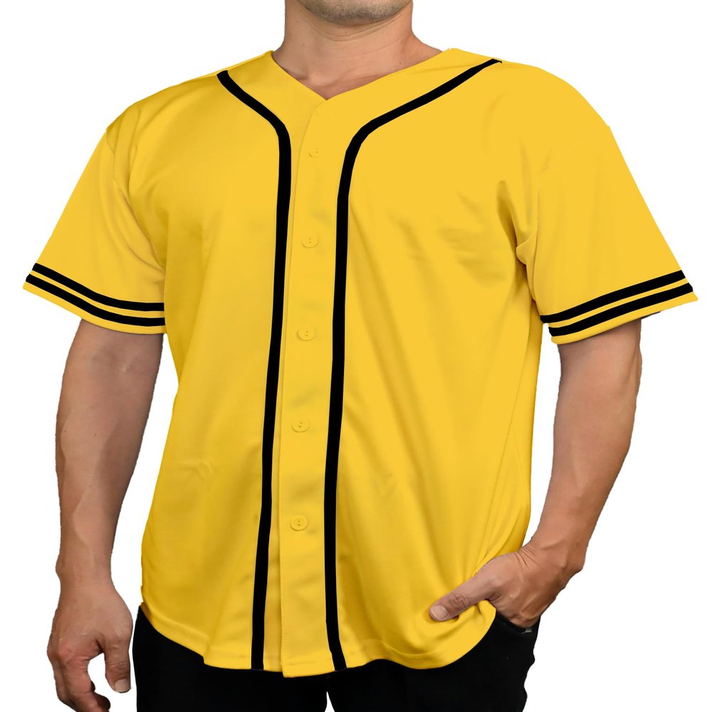 DIGITMON Men's Baseball Jersey Button Down Premium Two-Striped T Shirts Sports Uniform, YELLOWBLACK Medium