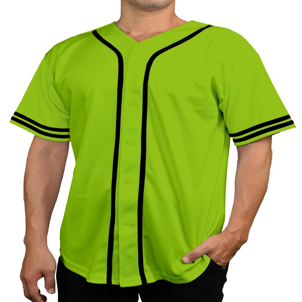 DIGITMON Men's Baseball Jersey Button Down Premium Two-Striped T Shirts Sports Uniform, NEONBLACK X-Large