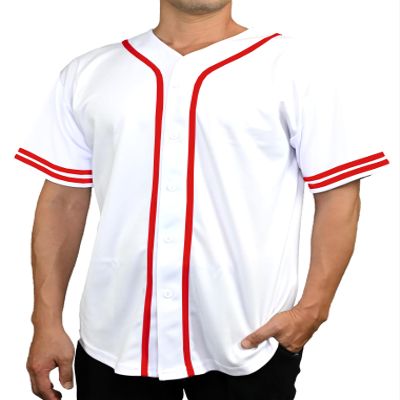 DIGITMON Men's Baseball Jersey Button Down Premium Two-Striped T Shirts Sports Uniform, WHITERED2 2X-Large