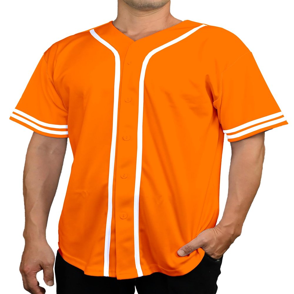 DIGITMON Men's Baseball Jersey Button Down Premium Two-Striped T Shirts Sports Uniform, ORANGEWHITE Medium
