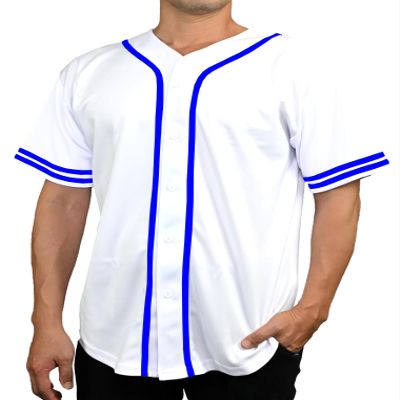 DIGITMON Men's Baseball Jersey Button Down Premium Two-Striped T Shirts Sports Uniform, WHITEROYAL2 X-Large