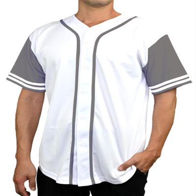 DIGITMON Men's Baseball Jersey Button Down Premium Two-Striped T Shirts Sports Uniform, WHITEGREY Medium