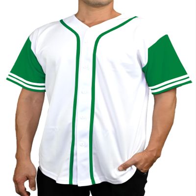 DIGITMON Men's Baseball Jersey Button Down Premium Two-Striped T Shirts Sports Uniform, WHITEGREEN X-Large