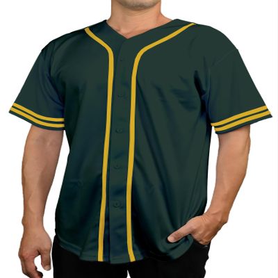 DIGITMON Men's Baseball Jersey Button Down Premium Two-Striped T Shirts Sports Uniform, FGREENGOLD 2X-Large