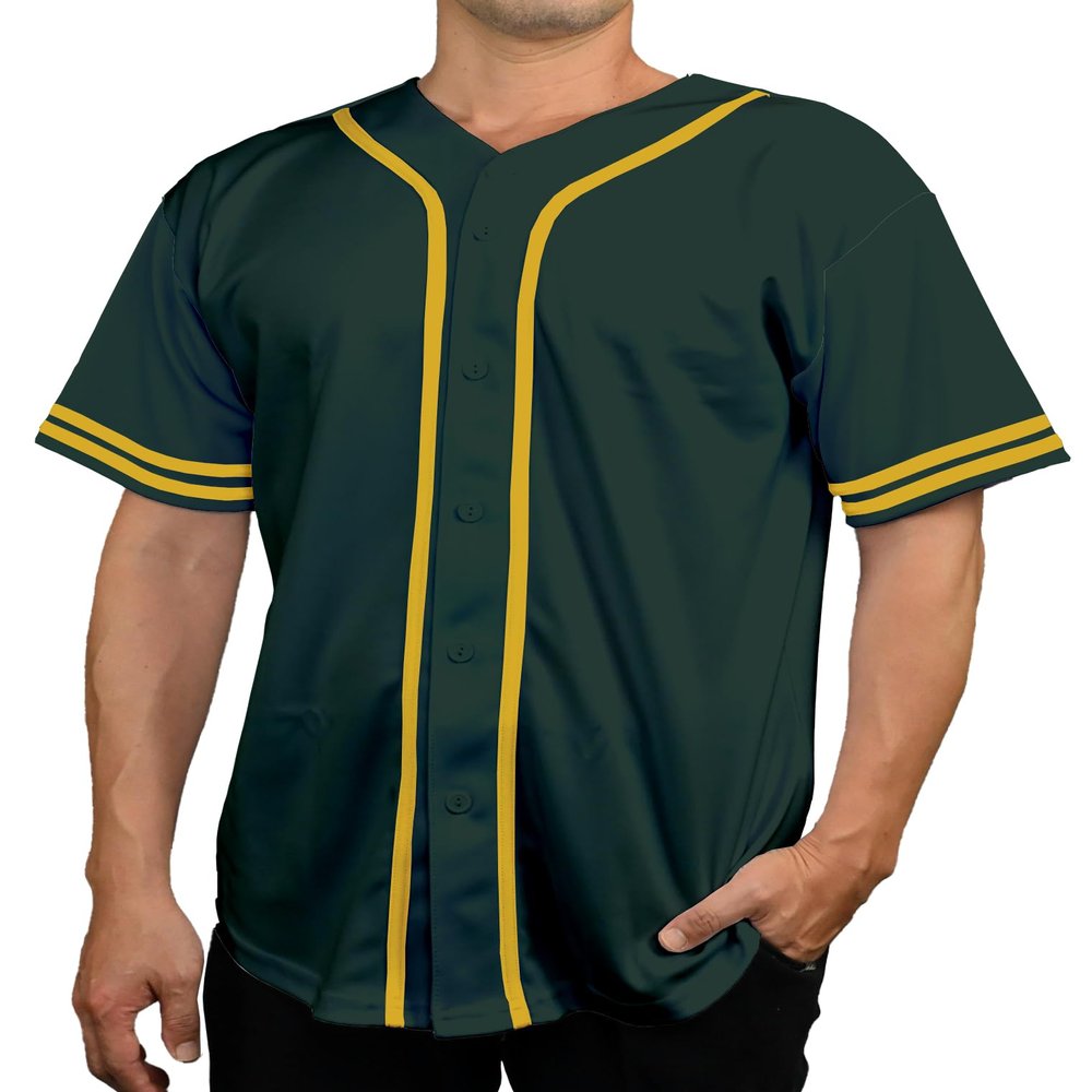 DIGITMON Men's Baseball Jersey Button Down Premium Two-Striped T Shirts Sports Uniform, FGREENGOLD 2X-Large