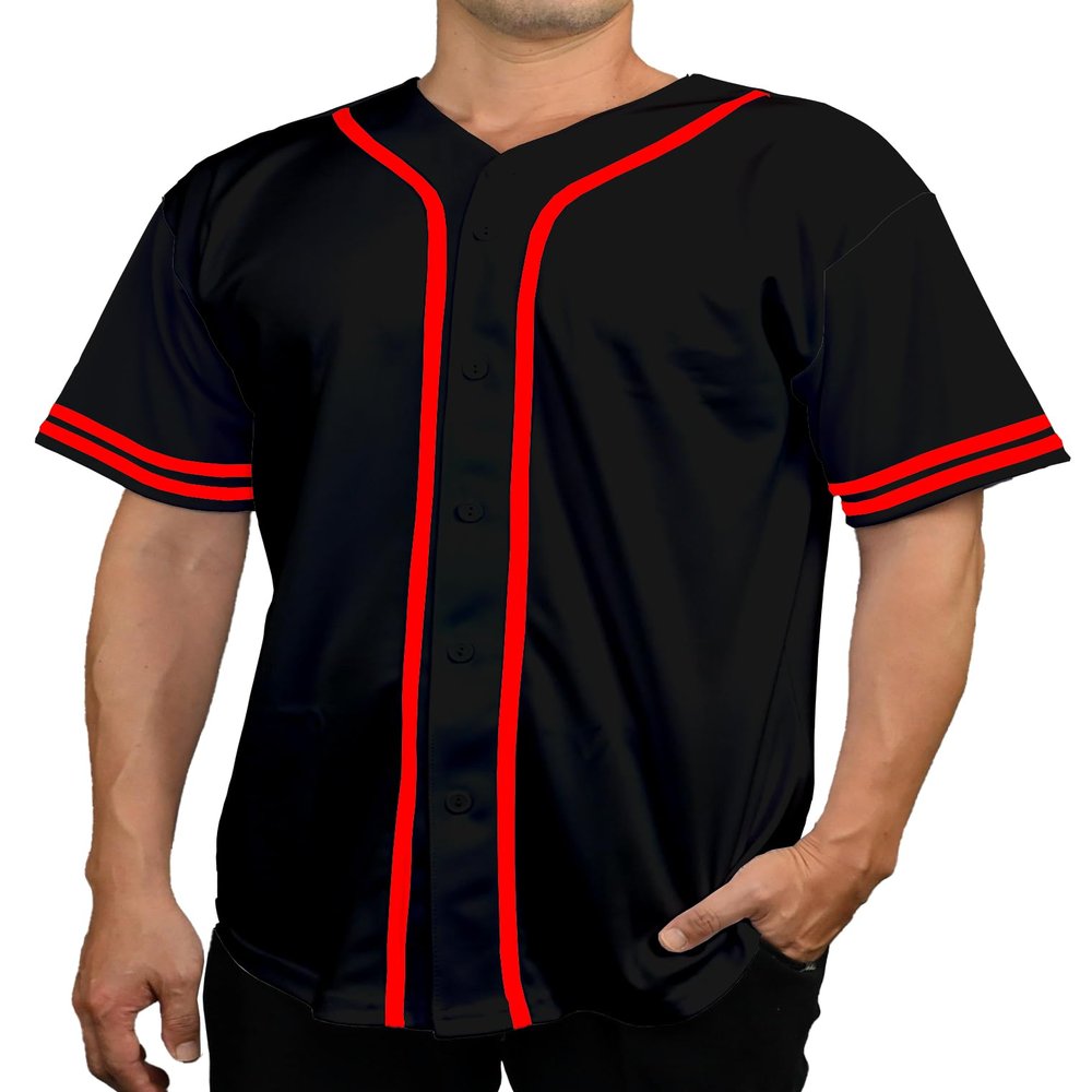 DIGITMON Men's Baseball Jersey Button Down Premium Two-Striped T Shirts Sports Uniform, BlackRed X-Large