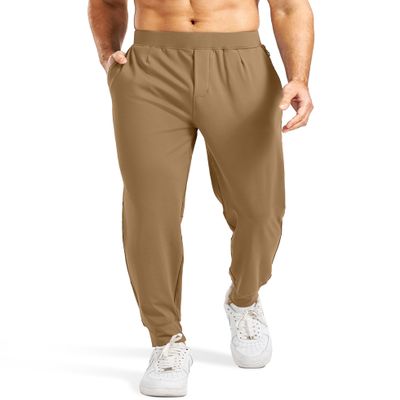 Blouty Men's Joggers Pants with Zipper Pockets Stretch Workout Athletic Sweatpants Gym Golf Joggers for Men Casual Running (Dark Khaki, S)
