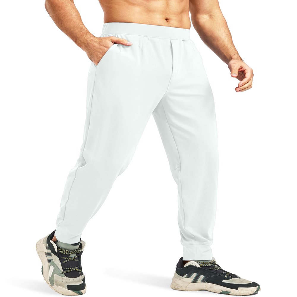 Blouty Men's Joggers Pants with Zipper Pockets Stretch Workout Athletic Sweatpants Gym Golf Joggers for Men Casual Running (White, XXL)