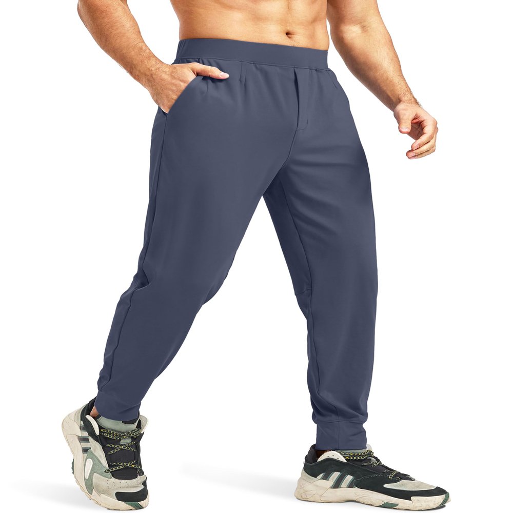 Blouty Men's Joggers Pants with Zipper Pockets Stretch Workout Athletic Sweatpants Gym Golf Joggers for Men Casual Running (Dusty Blue, XXL)