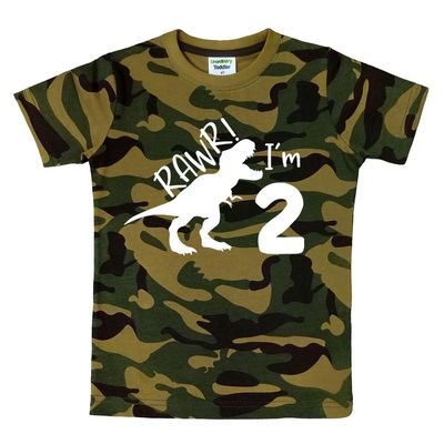 2nd Birthday Shirt boy Dinosaur rawr im 2 Toddler Two Year Old Second Dino Outfit (as1, Age, 3_Years, Camo)
