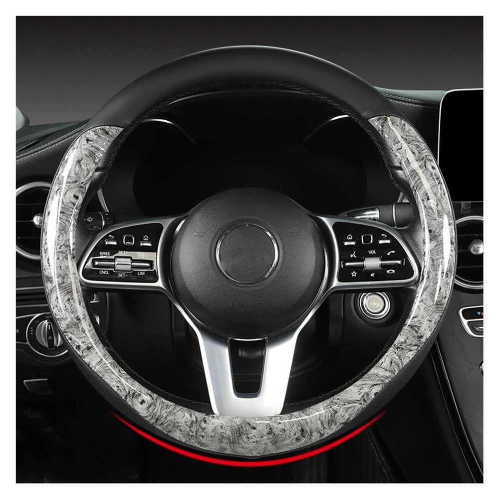 FUERU Car Steering Wheel Cover Set Car Steering Wheel Cover Real Leather Mahogany Grain Stretch Breathable Car Interior (Color : 3#)