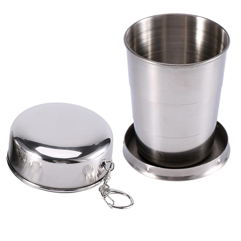 NDNCZDHC Stainless Steel Collapsible Cup Portable Collapsible Travel Caup Folding Cup with Lid and Keychain for Camping, Picnic, Hiking, 2.5oz/4.7oz/8.1oz Optional(L)