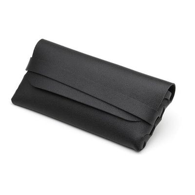 FUB PU Leather Soft Bag Sunglasses Portable Eyeglass Case Lightweight Woven Plain Presbyopic Case (Black Horizontal)