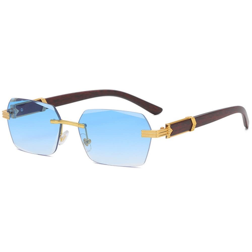 XLUMIO Rimless Sunglasses Man Frameless Gradient Sun Glasses Woman Vintage Wooden,Double Blue,one size