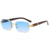 XLUMIO Rimless Sunglasses Man Frameless Gradient Sun Glasses Woman Vintage Wooden,Double Blue,one size view 1