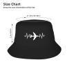 fwoeqiz Airplane Pilot Heartbeat Bucket Hat Fisherman Hats Trendy Sunhat for Men Women Beach Cap Black view 4