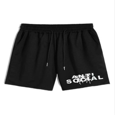Men's Shorts Guys Letter Butterfly Graphic Drawstring Shorts Shorts for menMIELEU (Color : Black, Size : Large)