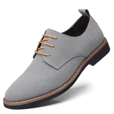 Men's Oxford Dress Shoes Classic Lace Up Casual Suede Leather Low-Top British Business Breathable Formal 7.5 US Men Grey